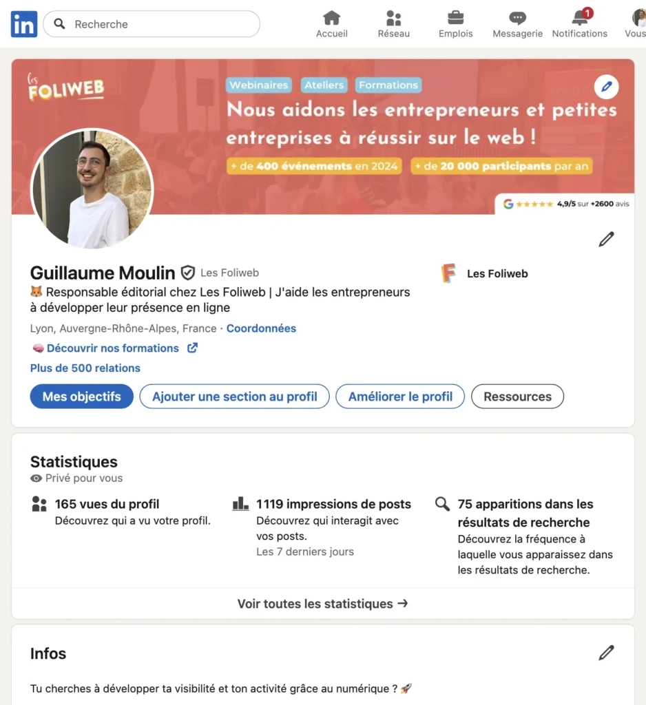 Exemple de profil optimisé sur Linkedin