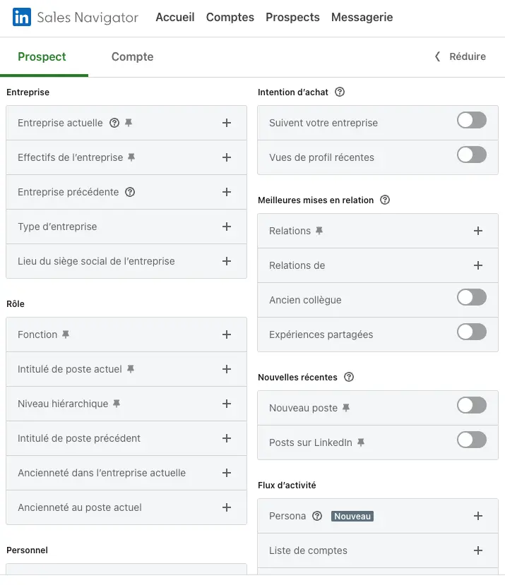 Photo de la recherche par filtre sur Sales Navigator