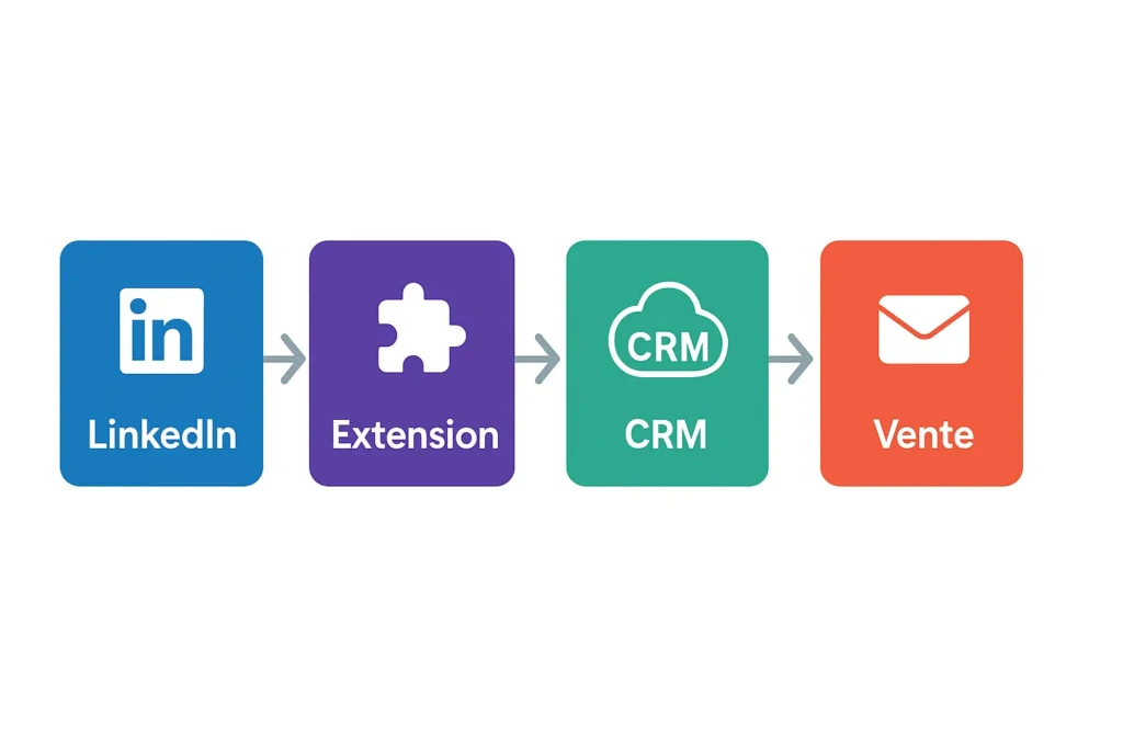 Schéma du tunnel d'automatisation des extensions Linkedin