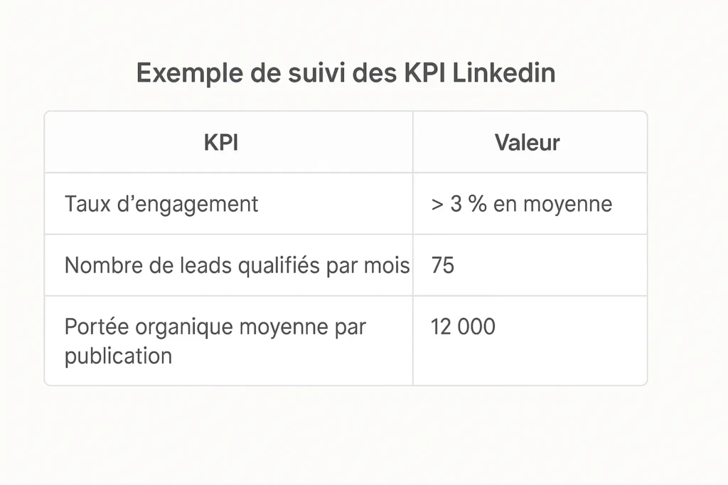 Exemple de tableau de suivi des KPI Linkedin